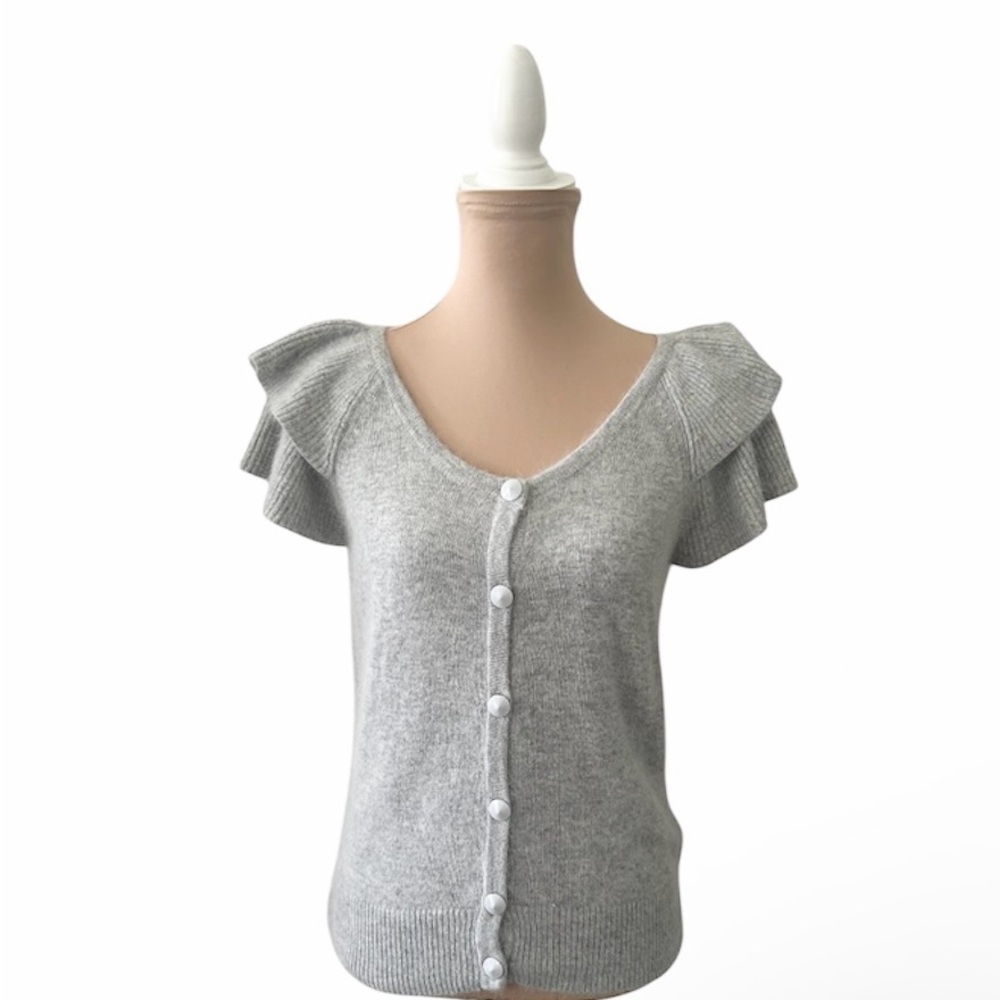 H&M Gray Ruffle Sleeve Angora mix Cardigan